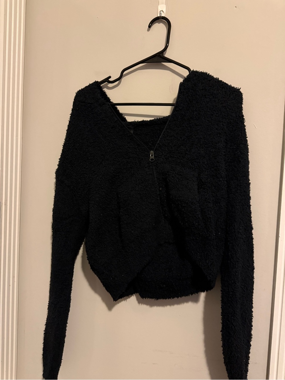 SKIMS Black V-Neck Zip-Front Plush Sweater